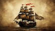 © Кирилл Макаров - Weathered pirate ship sailing under the notorious Jolly Roger flag. Pirate adventures, seafaring mysteries, fearless marauders, high-seas escapades. Generated by AI.
