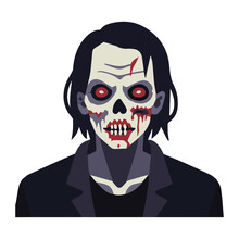 Zombie Vector Illustration, Flat Close Up Zombie Halloween Avatar Vector Art Isolated On A White Background