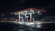 Night refueling, convenience store, fuel pumps, glowing signage, after-hours stop, well-lit gas station. Generated by AI.