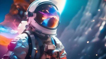 a man in a space suit against a vibrant backdrop. generative ai