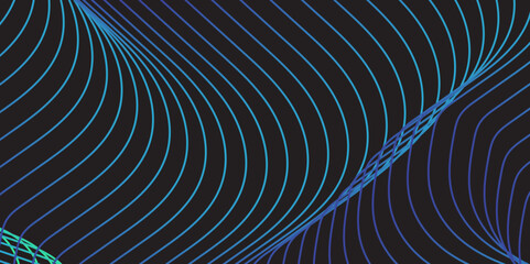 Wall Mural - Abstract gradient blue wavy flowing dynamic smooth curve lines isolated on black background. Design used for presentation, web design, cover, web, texture, technology, science, data, music, magazine.