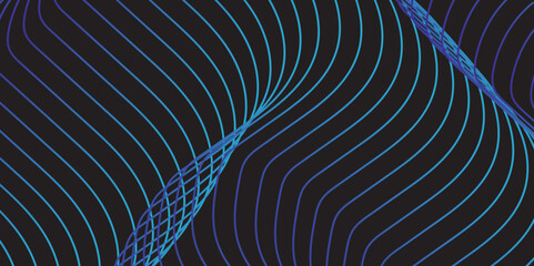 Wall Mural - Abstract gradient blue wavy flowing dynamic smooth curve lines isolated on black background. Design used for presentation, web design, cover, web, texture, technology, science, data, music, magazine.