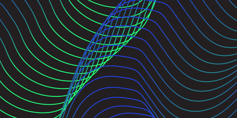 Wall Mural - Abstract gradient blue wavy flowing dynamic smooth curve lines isolated on black background. Design used for presentation, web design, cover, web, texture, technology, science, data, music, magazine.
