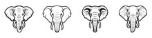 Set Of Elephant Head Silhouette. Vector Illustration.