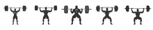 Weight Lifting Man Silhouette Set. Vector Illustration.