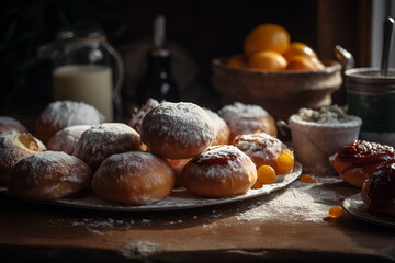 Wall Mural - Homemade donuts with powdered sugar, Hanukkah 1