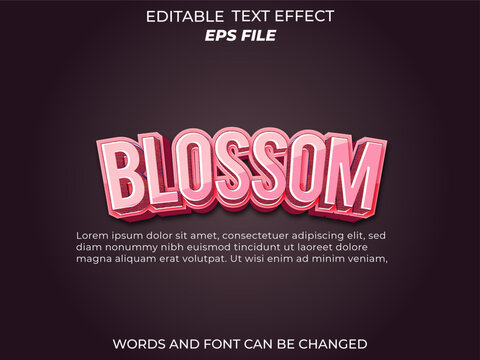 blossom text effect, editable, 3d text for logo and business brand. vector template