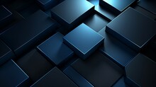 Futuristic Blue Digital Geometric Technology Cube Background Banner Illustration 3D - Glowing Blue Shape Texture Wall