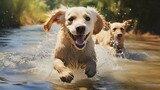 Fototapeta  - Freudiger Sprung: Labrador im Wasser