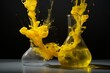 A chemical reaction produces a yellow precipitate from the mixture of two colorless liquids. Generative AI