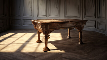 Canvas Print - Antique wooden table in an empty room