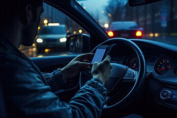 Reckless Behavior: Man Risks Safety by Using Smartphone While Driving, Ignoring the Dangers Ahead