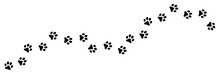 Paw Print Trail. Dog, Puppy, Cat Paw Print. Paw Print Silhouette Animal On White Background.
