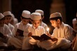 Muslim children engaged in a Quran recitation competition, showcasing their memorization skills and dedication