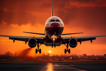 Wall Mural - Passenger airplane taking off at dusk sky