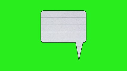 Sticker - Speech bubble on green screen chroma key background. Animated white paper chat balloon. Useful for comics and cartoons