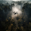 © Iridium Creatives - Fotografia  de cista aerea de dron en vuelo, sobre bosque forestal con bruma y tonos de luz natural