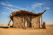 Desert Wooden Hut. Generative AI