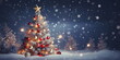 Weihnachten Hintergrund. Weihnachtsbaum mit roten Kugeln geschmückt und Schnee