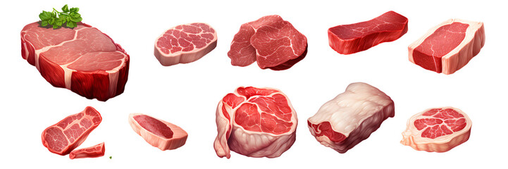 Poster - Set of meat for cooking on transparent background PNG