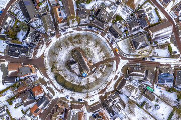 Poster - Aerial View over Village of Spijk in Winter