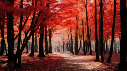 Wall Mural - Red trees in the forest during fall