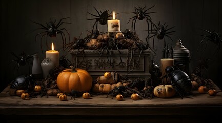Wall Mural - halloween creepy crawlies with pumpkins