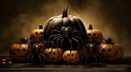 Wall Mural - halloween creepy crawlies with pumpkins