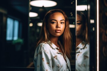 Wall Mural - shot of a young woman posing in front of a mirror