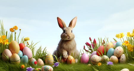 Wall Mural - easter bunny and easter eggs