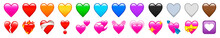 Heart Emojis Set. Sparkling, Growing, Two Hearts, Beating, Revolving, Broken, Mending, Heart Exclamation. Vector Set IOS Emoji. WhatsApp Emoji. IPhone Emoji Set.