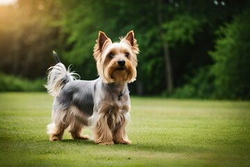 Wall Mural - yorkshire terrier on a green grass