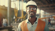 Attractive African American engineer at work on construction site.