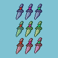 Wall Mural - Pixel art sets of dagger weapons with variation color item asset. simple bits of dagger sword on pixelated style 8bits perfect for game asset or design asset element for your game design asset