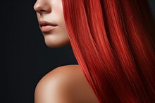 Close Up Of A Woman With Healthy Straight Red Hair, National Hair Day Banner 
