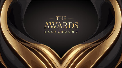 Wall Mural - Black golden royal awards graphics background. Luxury premium corporate abstract design. Elegant realistic paper cut style 3d. Modern template certificate. Vector illustration.