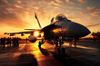Super Hornet readies to launch from an aircraft carrier at sunset
