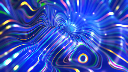 Poster - Internet flow, twisted strings, uncertainty of wavy forms. Mysticism of orbits of curved space. A carnival of emotions on waves of joy. 3D illustration of abstract background