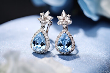Canvas Print - Close up of  earrings with natural blue gem stone, jewellery 