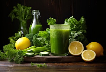 Poster - Fresh detox Vegetarian healthy green smoothie 