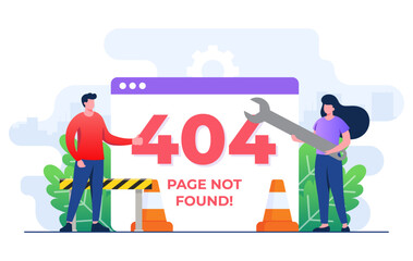 Wall Mural - 404 error, system error, broken page, developers trying to fix the issue of webpage, page not found 