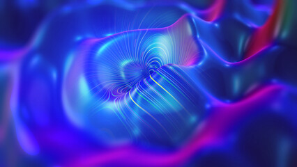Aufkleber - Fluid space, wavy flow, strings of the universe 3D illustration. Soaring Data Orbit
