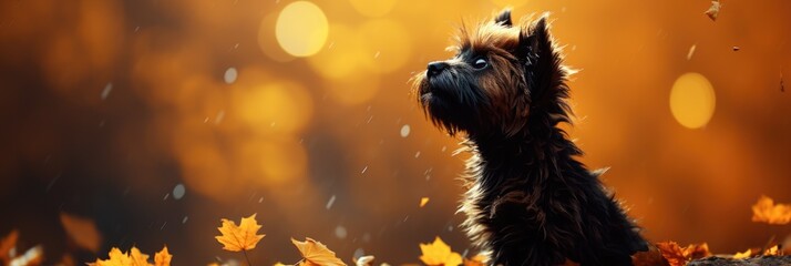 Sticker - A dog is standing in the middle of a field with leaves, AI