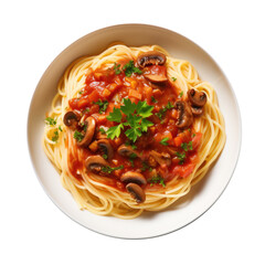 Wall Mural - Spaghetti with Mushroom and Tomato Sauce Isolated on a Transparent Background