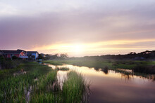Sunset View Over The Marsh On Oak Island North Carolina