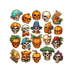 Wall Mural -  imagine vector halloween sticker pack skulls and Pumpkin style