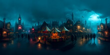 

Happy Halloween 360 Panorama Background With Glowing Pumpkins And Horror Themes"
