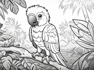 Sticker -  a black and white drawing of a parrot sitting on a branch.  generative ai