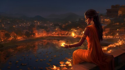 Wall Mural - family celebrating Diwali at night