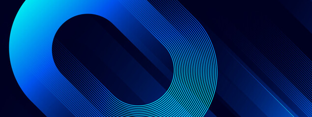 Wall Mural - abstract blue glowing geometric on dark background. modern shiny blue diagonal lines. futuristic tec